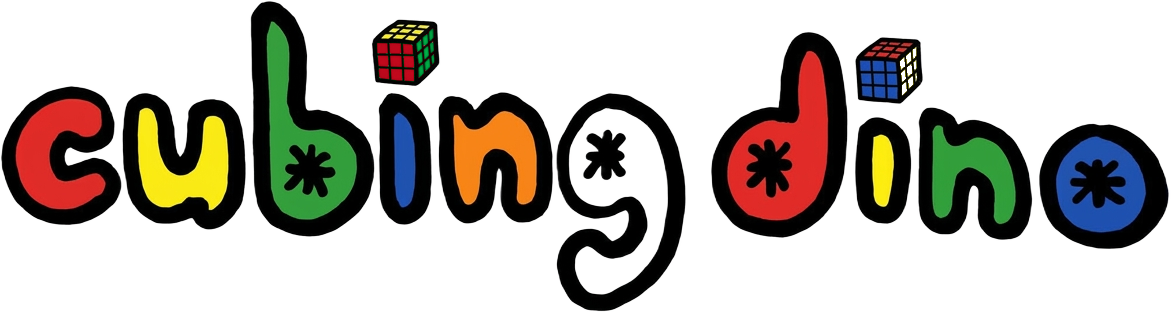 cubing dino logo — hand-drawn cubing dino wordmark